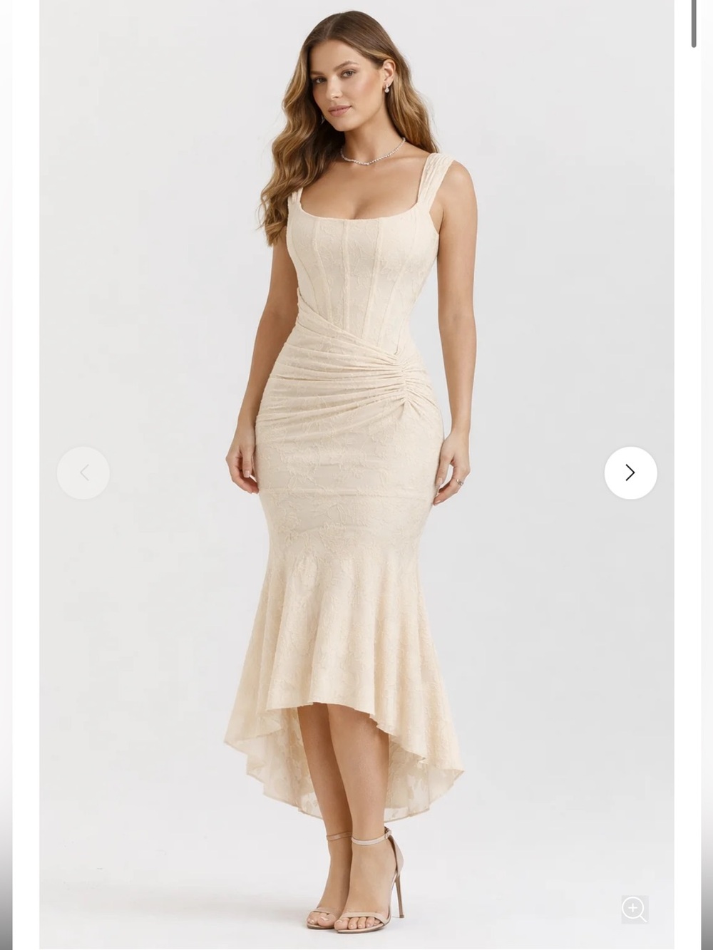 Elegant Cream Lace Mermaid Midi Dress